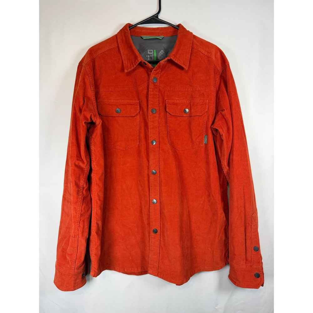 Stio Mens Corduroy Snap Front Shirt Jacket Orange Large Long Sleeve Pockets